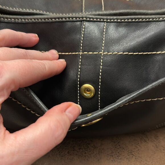 Y2K COACH ERGO LEATHER BRASS 10740 NATURAL COWHIDE 2007 TASSEL RING STUD VGUC - Picture 7 of 14